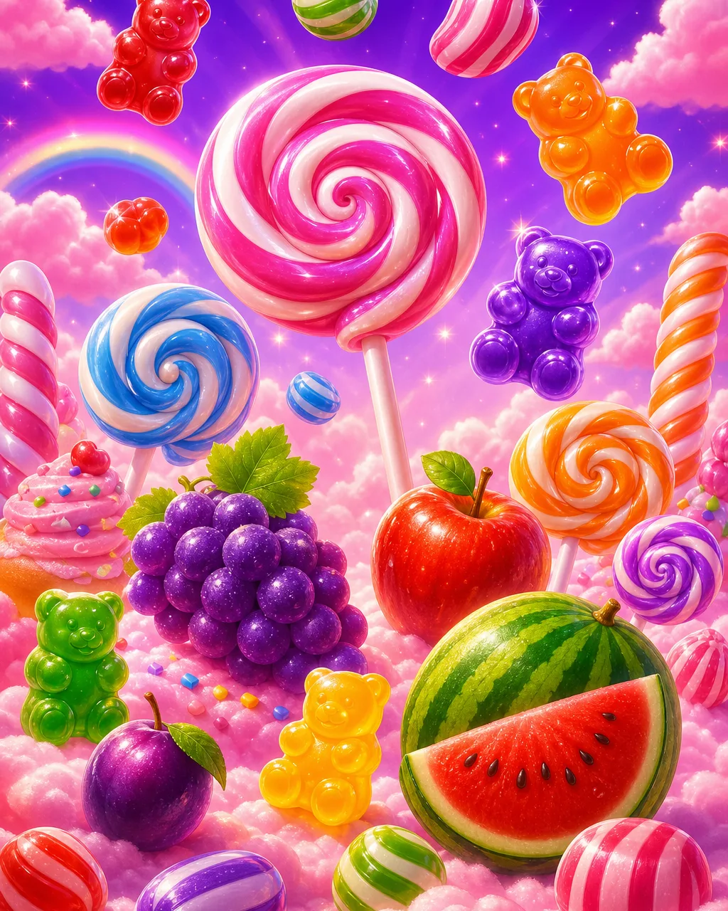 Coperta slotului Sweet Bonanza cu fructe și bomboane