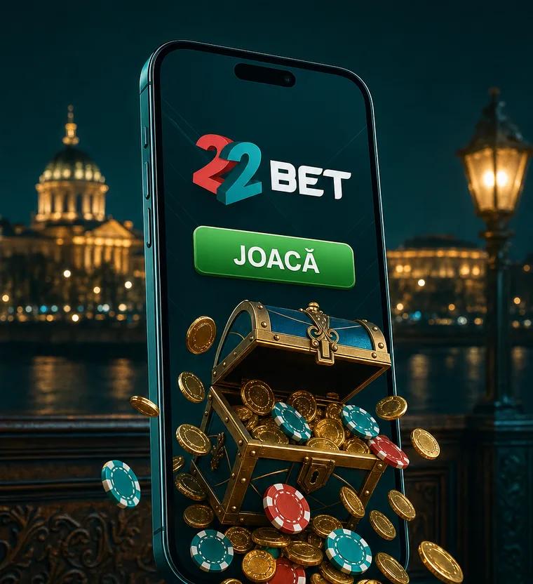 Aplicația 22Bet pe ecranul unui smartphone, cu biletul de pariu deschis